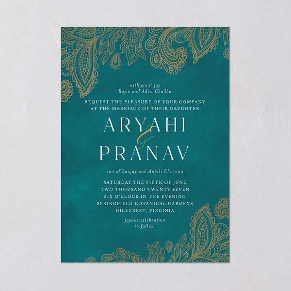 Indian Ornamental Elegance Wedding Invitations Pure White Signature Blank No Standard