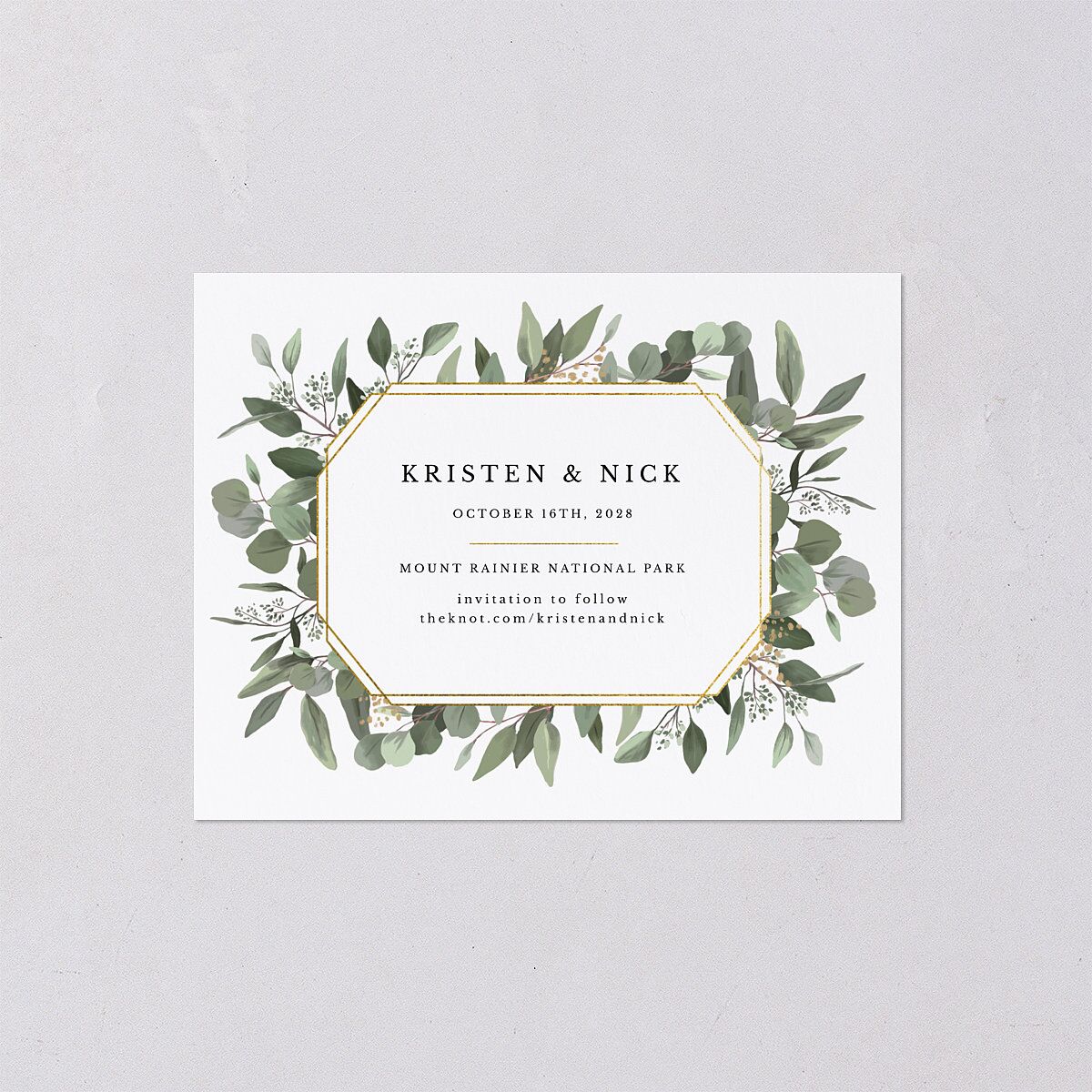Eucalyptus Frame Save the Date Petite Cards Pure White Signature smooth Blank No Standard