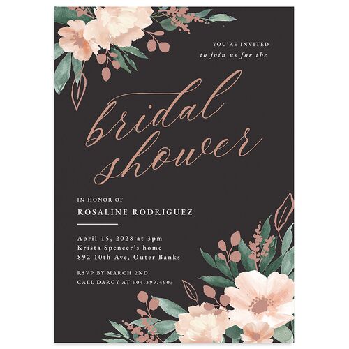 Exquisite Garden Bridal Shower Invitations Charcoal Signature Blank Standard