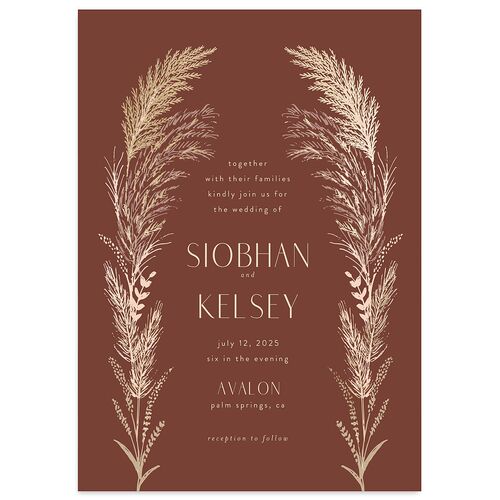 Regal Pampas Wedding Invitations Gold Chestnut Signature Blank No Standard