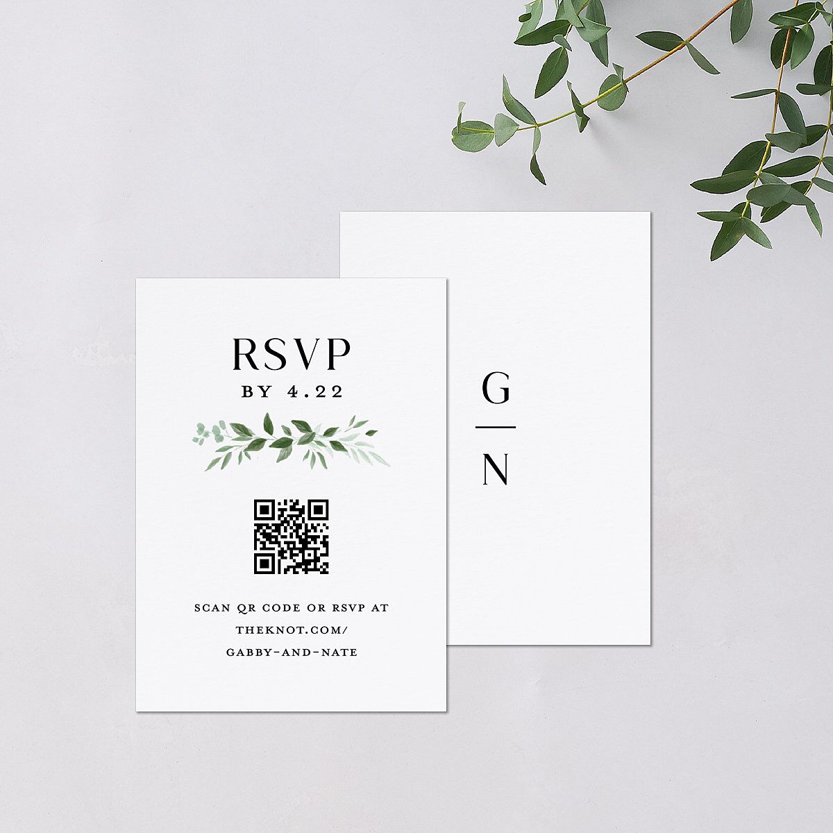 Greenery Frame Foil QR Code RSVP Cards Pure White Signature Standard