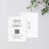 Greenery Frame Foil QR Code RSVP Cards Pure White Signature Standard