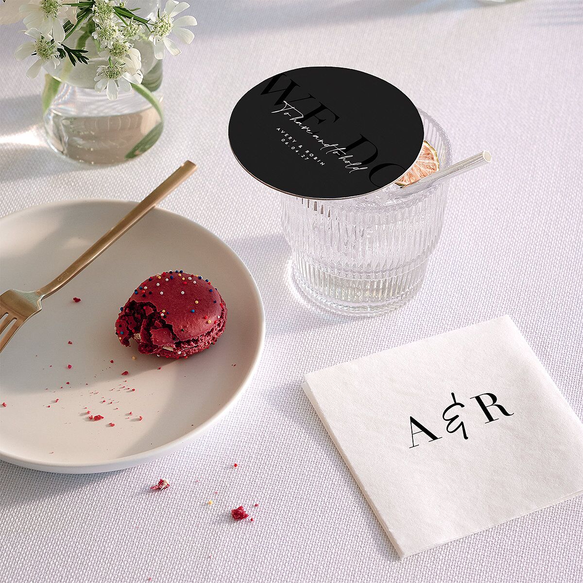 Modern Vow Coasters Charcoal Cardboard Circle