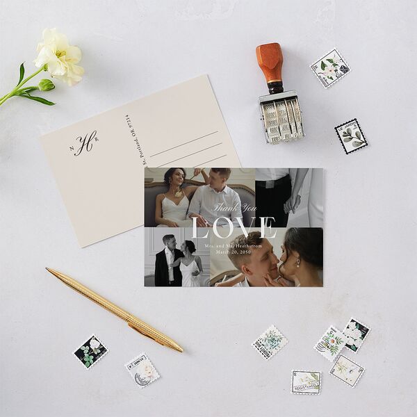 Modern Photo Collage Thank You Postcards Linen