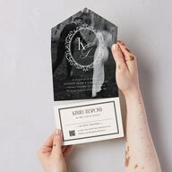 Maximalist Photo Crest All-in-One Wedding Invitations Linen Signature Light Both Recipient and Return Addresses No
