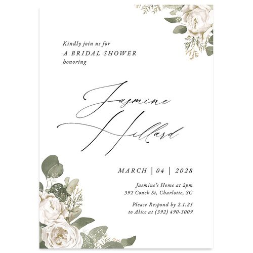 Romantic Roses Bridal Shower Invitations Off-White Signature Blank Standard