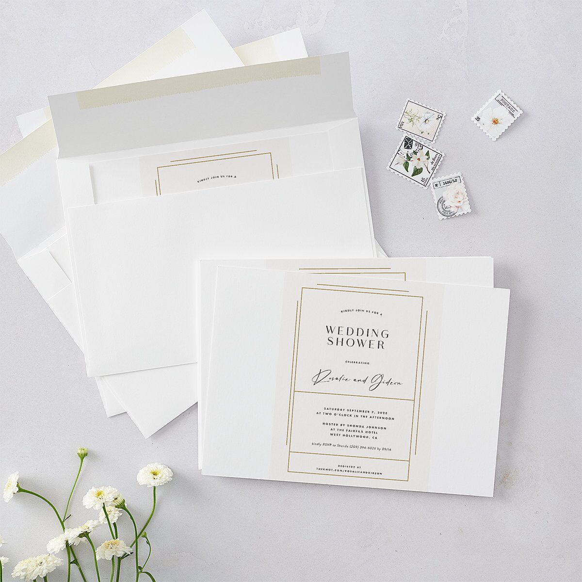 Refined Frame Bridal Shower Invitations Snow Signature Blank