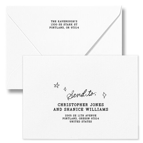 More Kids More Magic Hand Drawn Starry Photo Holiday Card Euro Envelopes White Cream Both Recipient and Return Addresses Luxe Signature