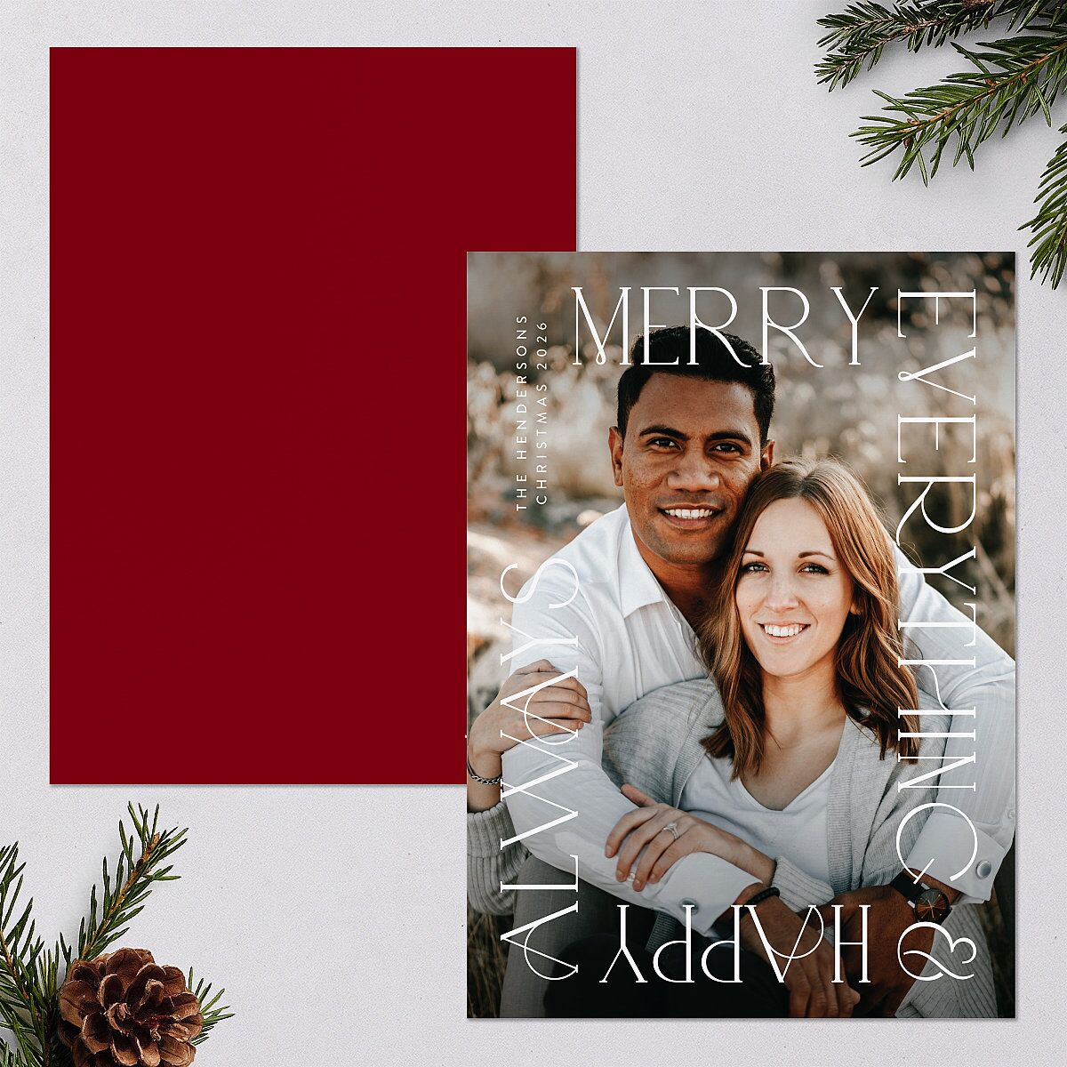 Merry Border Holiday Cards Jewel Red Signature Blank Portrait Standard
