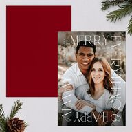 Merry Border Holiday Cards Jewel Red Signature Blank Portrait  Standard