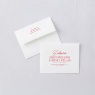 Retro Classic Newlywed Photo Thank You Card Envelopes White Scarlet Both Recipient and Return Addresses Signature Standard