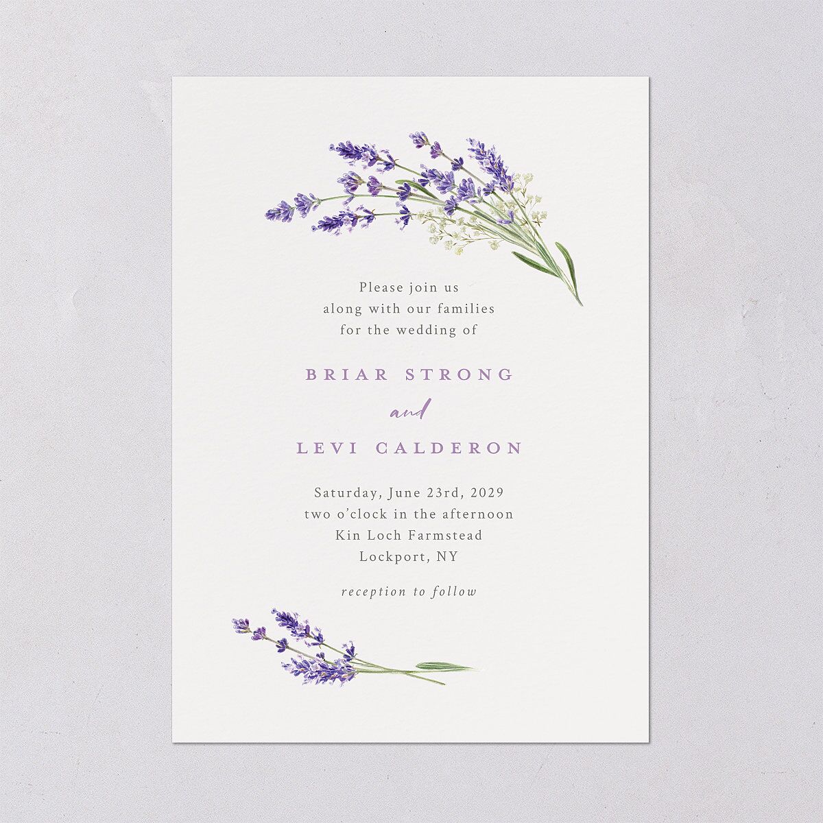 Elegant Farmhouse Lavender Wedding Invitations Ivory Signature Blank No Standard