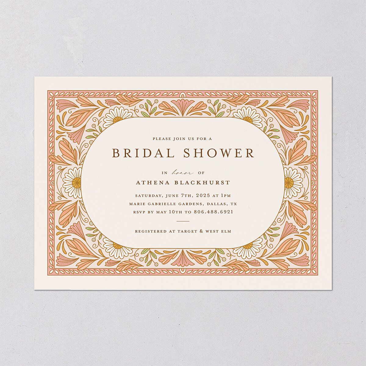 Intricate Vintage Bridal Shower Invitations Peach Pink Signature Blank