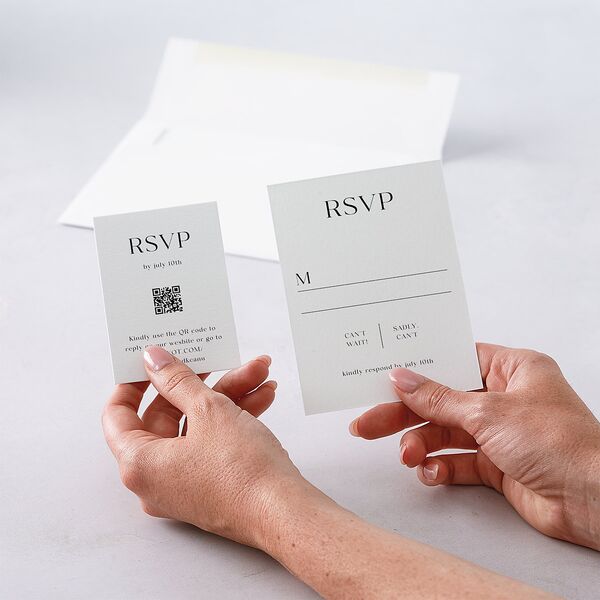 Modern Arch Photo QR Code RSVP Cards Pure White Signature Standard