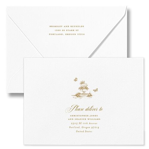 Elegant Antique Toile Frame Bridal Shower Invitation Euro Envelopes by Bridgerton White Umber Both Recipient and Return Addresses Luxe Signature