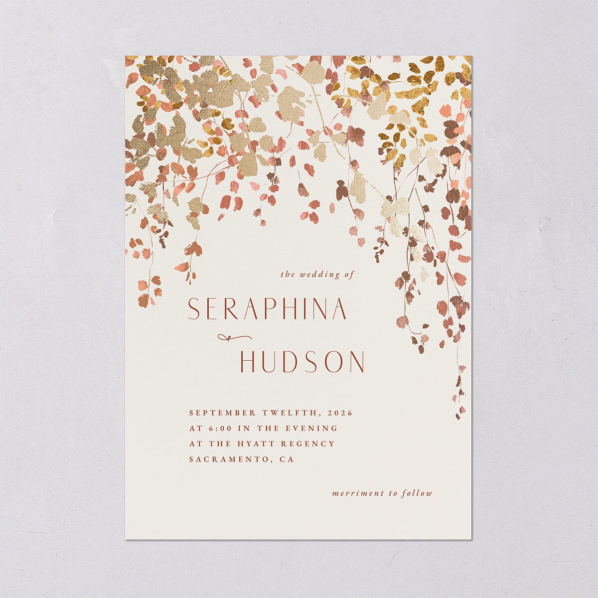 Cascading Florals Wedding Invitations Gold Copper Signature Blank No