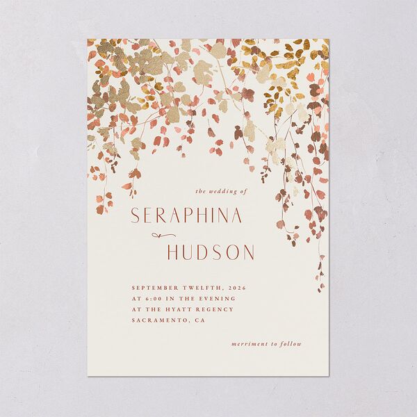 Cascading Florals Wedding Invitations Gold Copper Signature Blank No