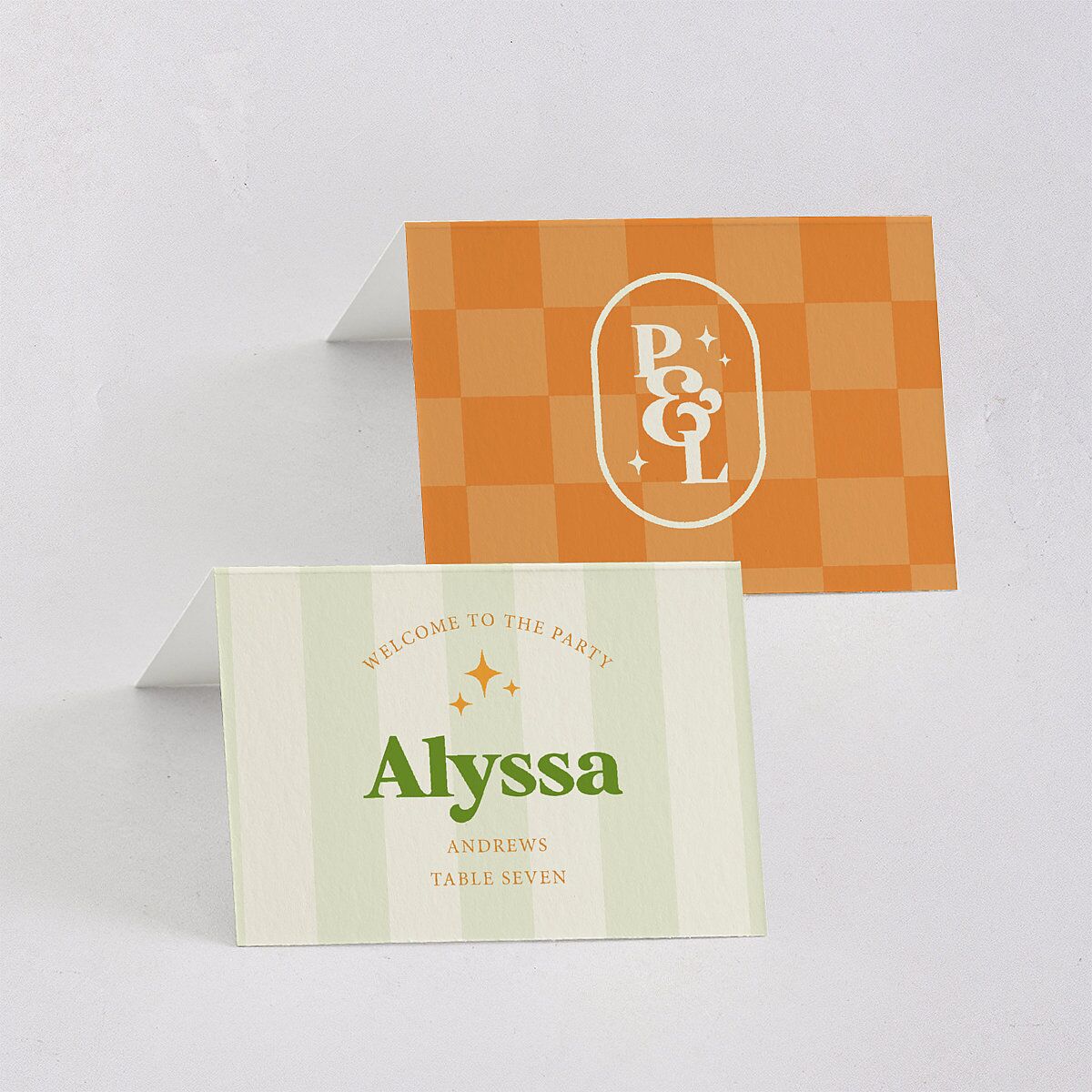 Colorful Retro Stripes Place Cards Sea Foam Signature