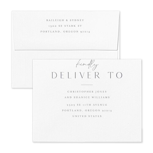 Side Panel Save the Date Petite Card Envelopes White Smoke Both Recipient and Return Addresses Signature Standard