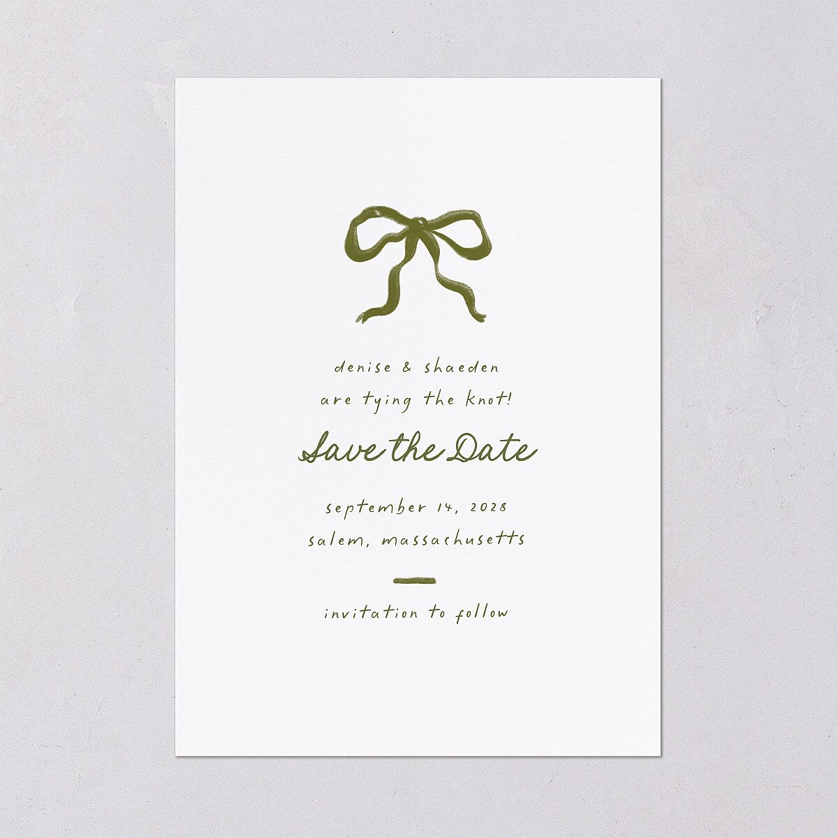 Dainty Bow Save the Date Cards Peridot Signature smooth Blank No Standard