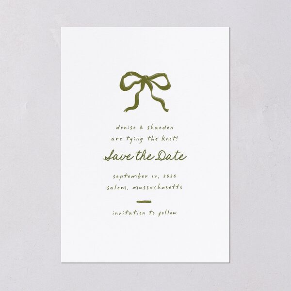 Dainty Bow Save the Date Cards Peridot Signature smooth Blank No Standard