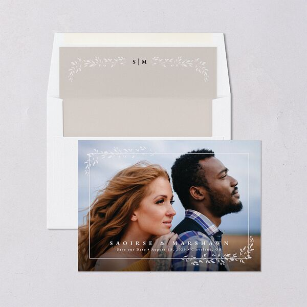 Dainty Frame Save the Date Cards Pure White Signature smooth Blank No Standard