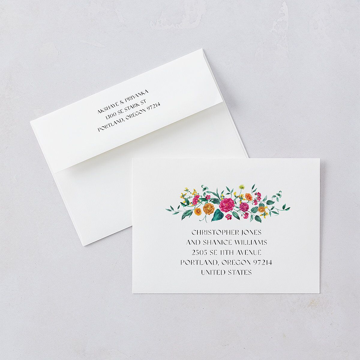 Indian Ascending Garland Save The Date Card Envelopes White Peony Both Recipient and Return Addresses Signature Standard