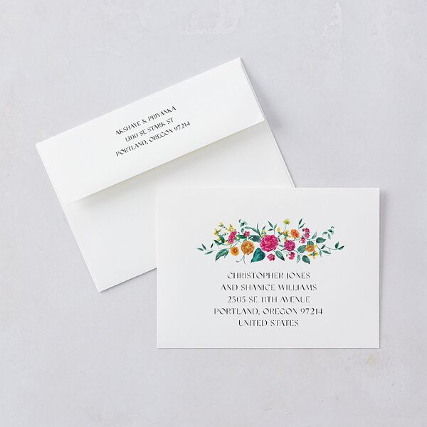 Indian Ascending Garland Save The Date Card Envelopes White Peony Both Recipient and Return Addresses Signature Standard