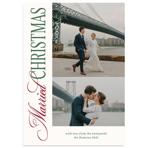 Married Christmas Calligraphy Holiday Cards Hunter Green Signature Blank Standard
