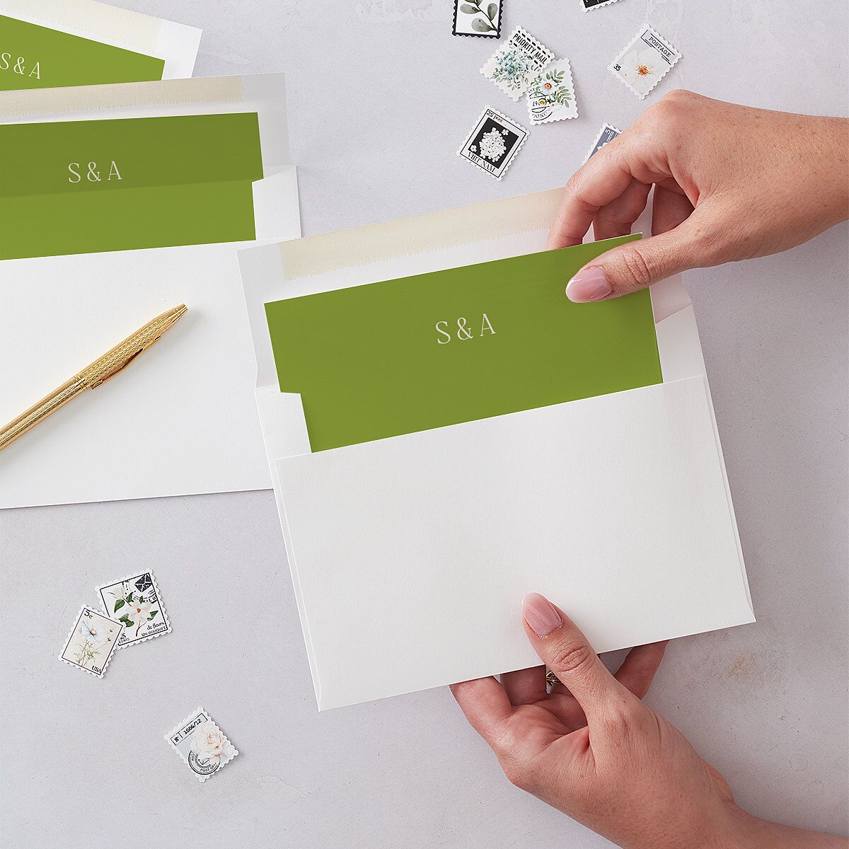 Modern Editorial Wedding Date Envelope Liners Meadow Standard