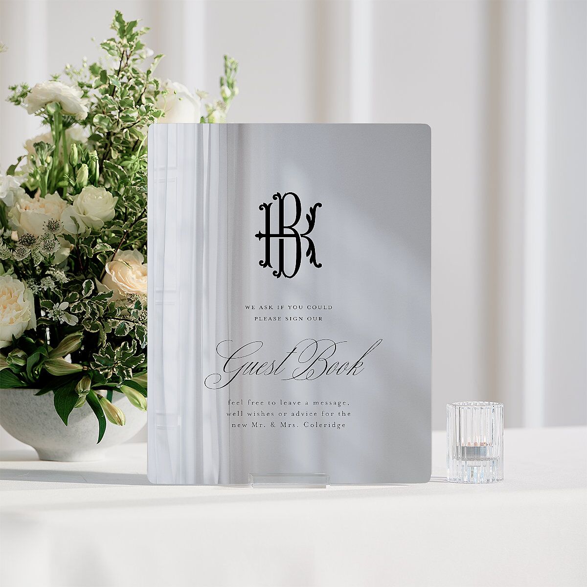 Luxury Floral Monogram Mirrored Acrylic Tabletop Sign Small Cotton Mirrored Acrylic S Tabletop Table Standard