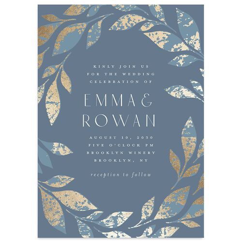 Gilded Leaves Wedding Invitations Gold Regency Blue Signature Blank No Standard