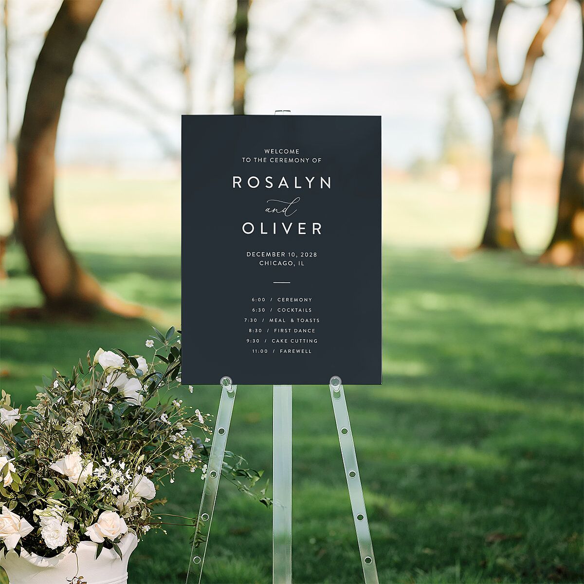 Blooming Botanical Standard Welcome Sign Medium Ink Blue Standard Indoor Foam Core M Welcome