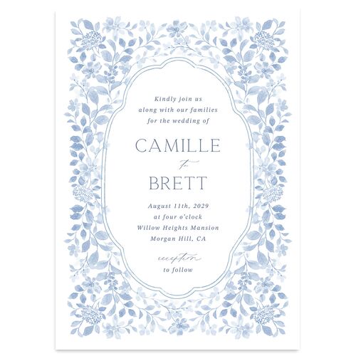 Porcelain Blue Floral Watercolor Wedding Invitations Cornflower Signature Blank No Standard
