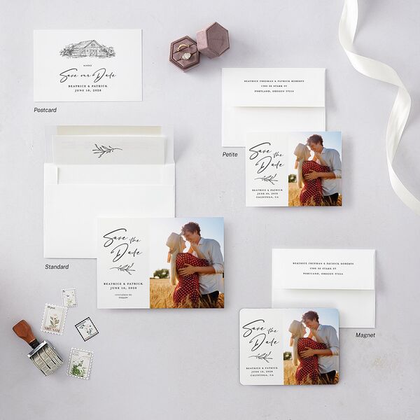 Rustic Setting Save the Date Petite Cards Medieval Grey Signature smooth Blank No Standard