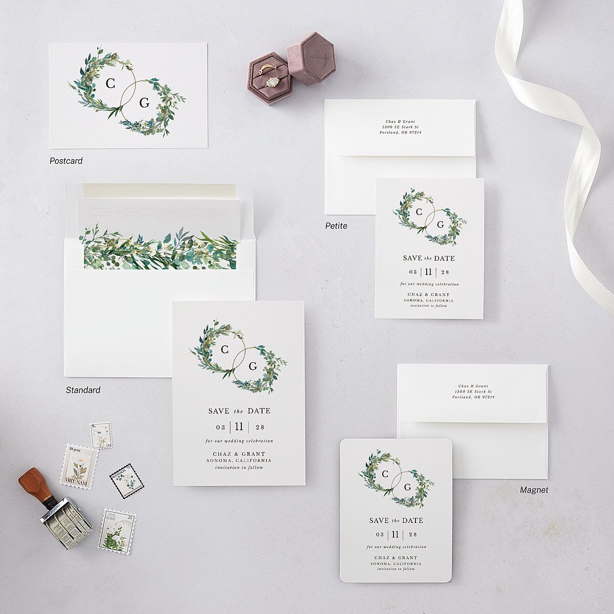 Leafy Hoops Save The Date Cards — view 6