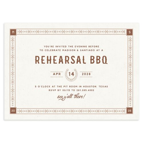 Hitched in Texas Rehearsal Dinner Invitations Espresso Signature Blank Standard