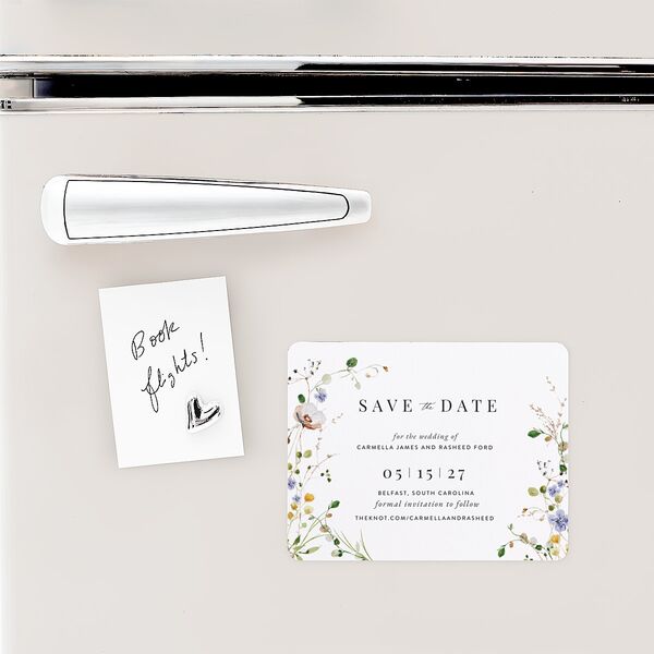 Delicate Wildflower Save The Date Magnets Pure White Magnet Paper