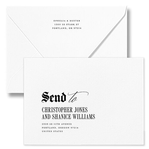Til Death Gothic Photo Wedding Invitation Euro Envelopes White Sand Both Recipient and Return Addresses Luxe Signature