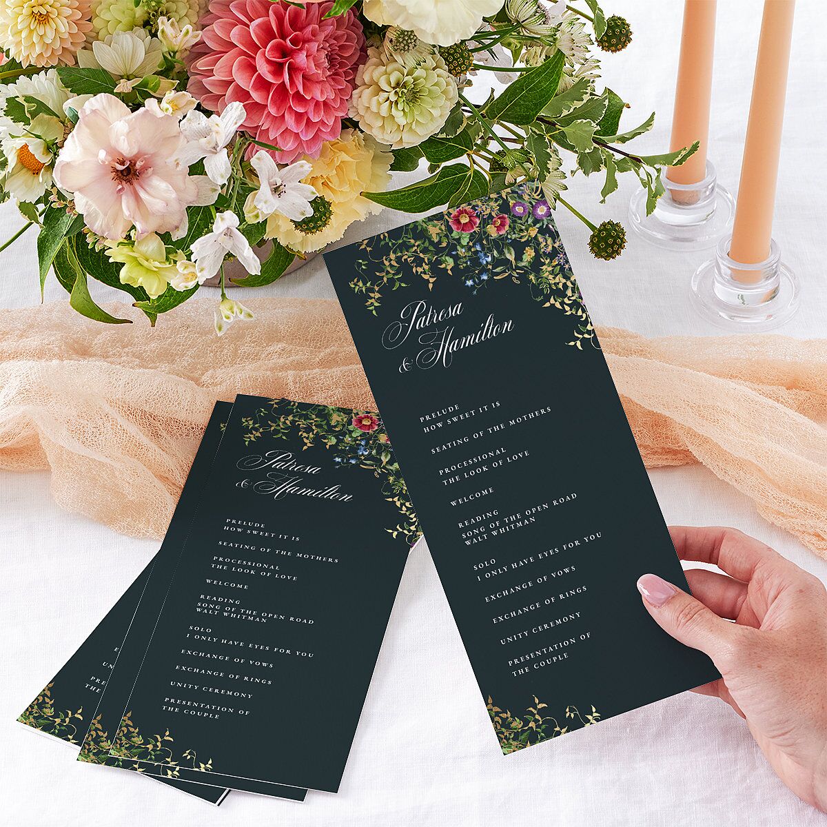 Opulent Garden Foil Wedding Programs Gold Dark Emerald Signature