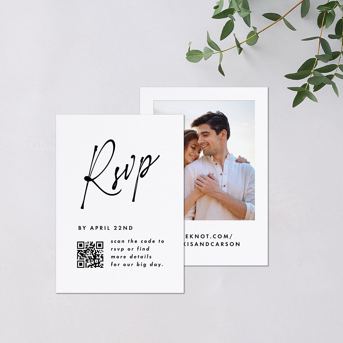 Elegant Modern Portrait Script QR Code RSVP Cards Pure White Signature Standard