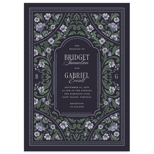 Vintage Botanical Borders Wedding Invitations Dark Navy Signature Blank No Standard