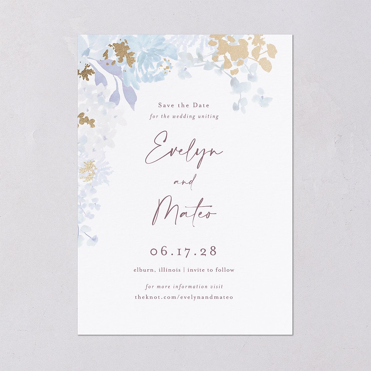Hydrangea Garden Save The Date Cards Gold Slate Signature smooth Blank No Standard