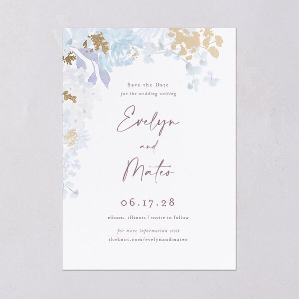 Hydrangea Garden Save The Date Cards Gold Slate Signature smooth Blank No Standard