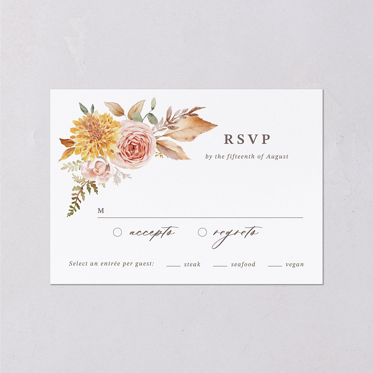 Elegant Botanical Autumn Floral Wedding Response Cards Soft Peach Signature Standard