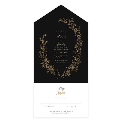 Romantic Branches All-in-One Wedding Invitations Charcoal Signature Light Both Recipient and Return Addresses No