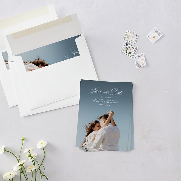 Glamorous Regency Garden Save the Date Petite Cards by Bridgerton Sage Signature smooth Blank No Standard