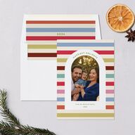 Eclectic Vintage Stripe Arch Holiday Cards Linen Signature Blank Portrait  Standard