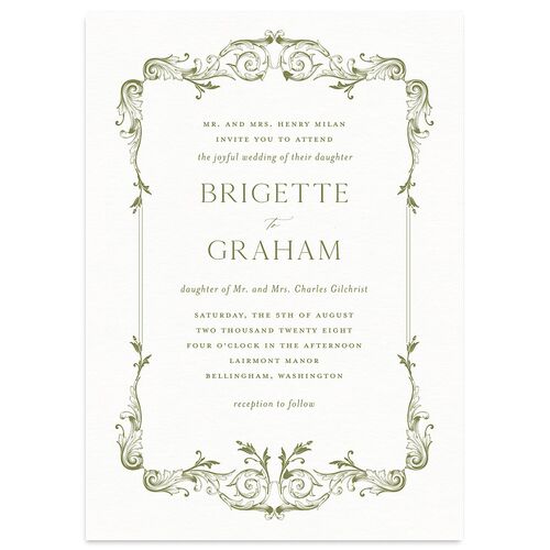 Vintage Ornate Frame Wedding Invitations Olive Signature Blank No Standard