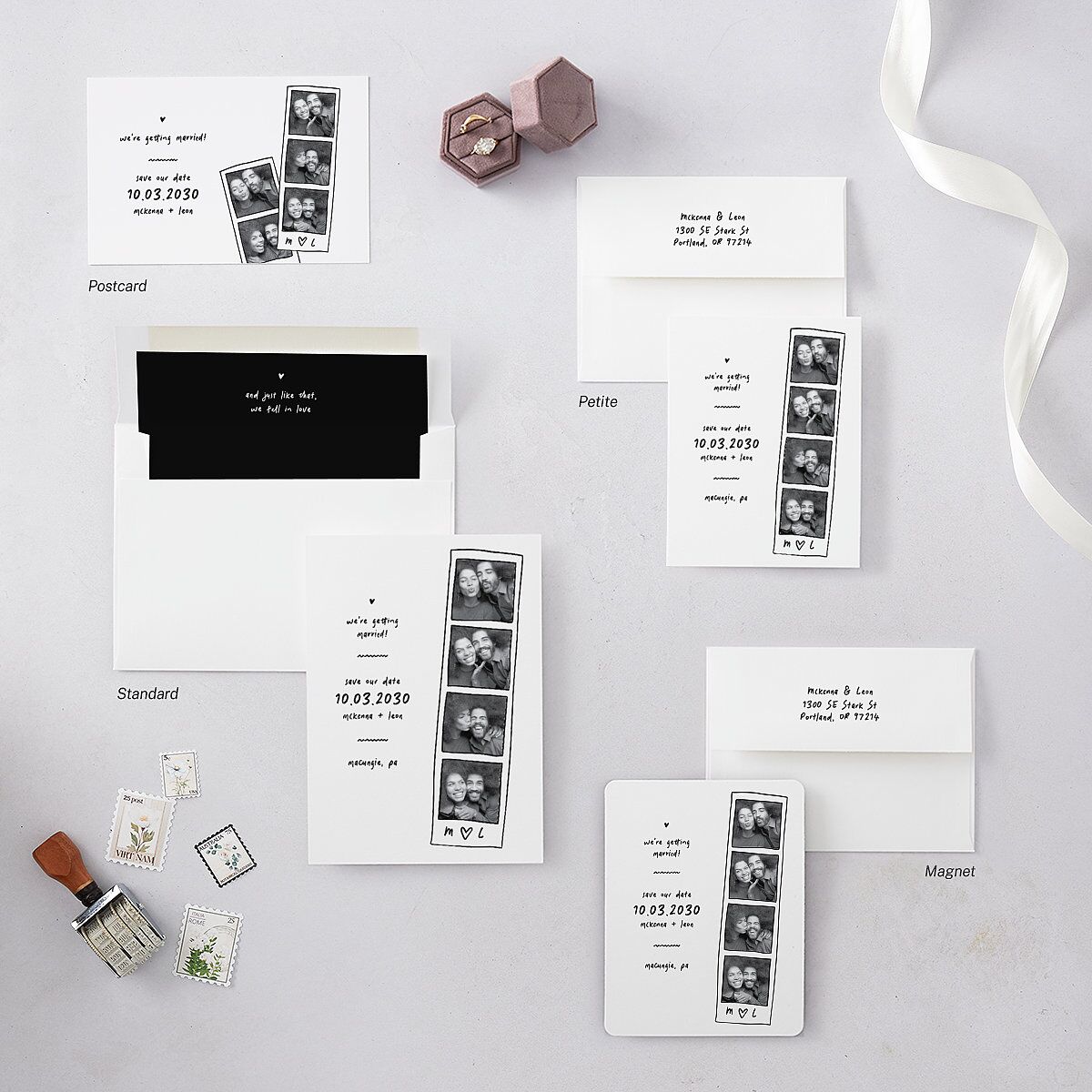 Hand Drawn Photo Strip Save The Date Magnets Pure White Magnet Paper